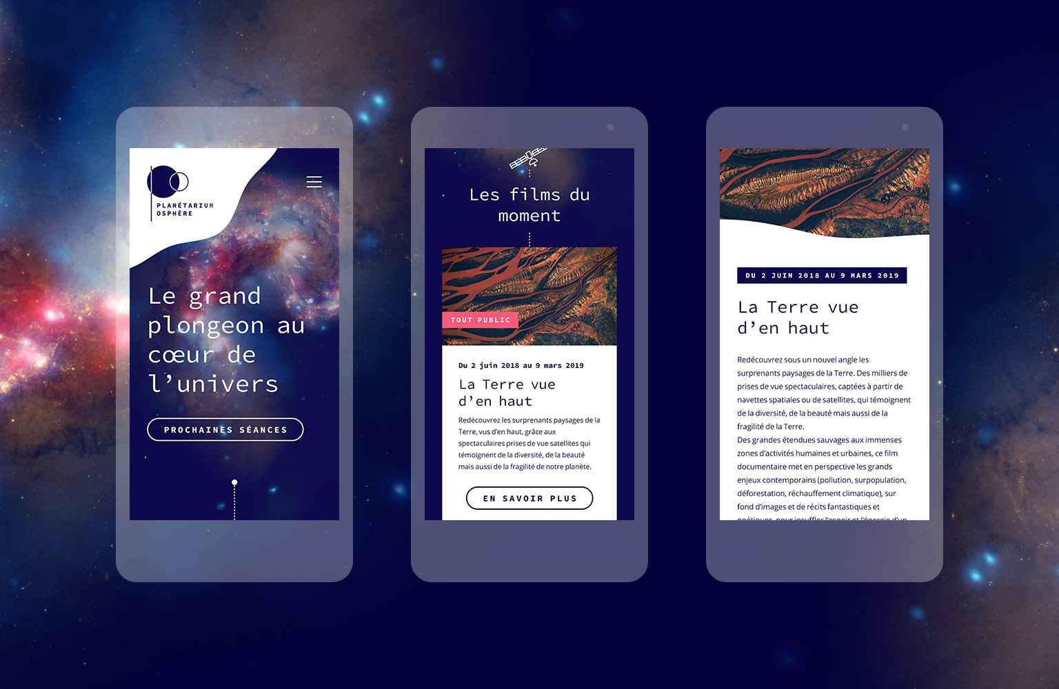 Version mobile du site internet responsive planétarium.